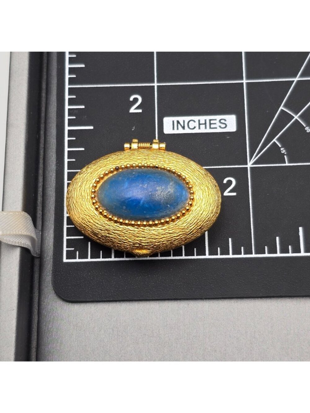 Vintage Helena Rubinstein Heaven Sent Trinket Box 1.75" Gold Blue Cabochon 1960s - Picture 7 of 8